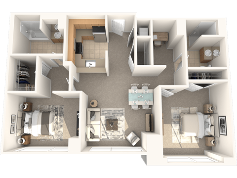 2 Bed 2 Bath 1070 SF Floor Plan at Residences at Manchester Place, Manchester